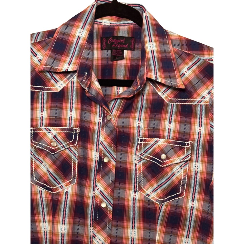 Cowgirl Legend Rodeo Western Snap Shirt L Multicolor Plaid Embroidered Cowgirl - Picture 3 of 10